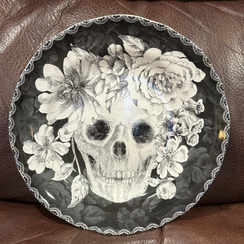 222 Fifth Marbella Skull Ceramic Halloween Salad Plate
